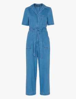 Whistles Ciara Open-collar Elasticated-back Cotton Jumpsuit