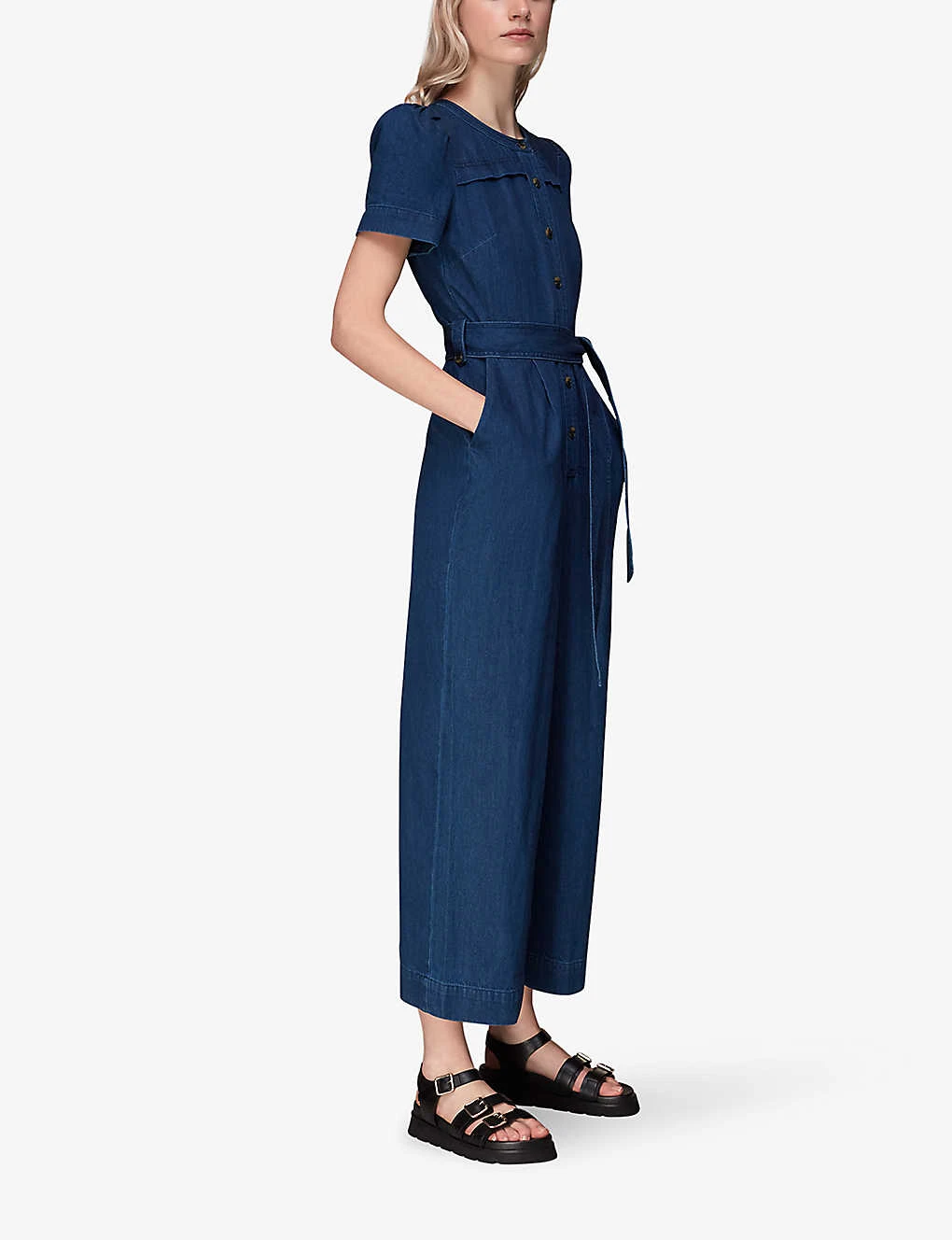 Whistles Alana Belted Denim Cotton Jumpsuit 2 Whistles Alana Belted Denim Cotton Jumpsuit - Image 2