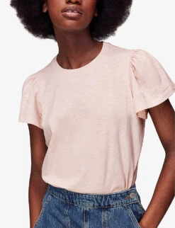 Whistles Frill-sleeved Round-neck Cotton-jersey T-shirt 7 Whistles Frill-sleeved Round-neck Cotton-jersey T-shirt -The Fashion Shop R04140098 PALEPINK ALT02