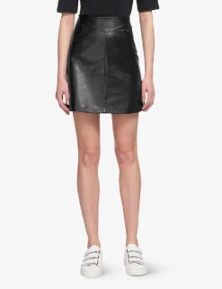 Whistles High-waisted A-lined Leather Mini Skirt 7 Whistles High-waisted A-lined Leather Mini Skirt -The Fashion Shop R04141044 BLACK ALT03