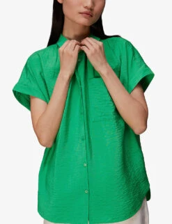 Whistles Nicola Relaxed-fit Short-sleeved Crepe Shirt -The Fashion Shop R04141045 GREEN ALT02