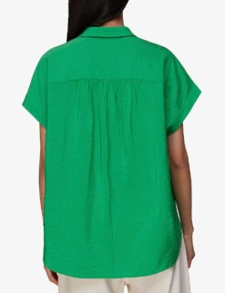 Whistles Nicola Relaxed-fit Short-sleeved Crepe Shirt -The Fashion Shop R04141045 GREEN ALT03