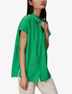 Whistles Nicola Relaxed-fit Short-sleeved Crepe Shirt -The Fashion Shop R04141045 GREEN ALT04