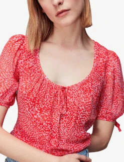 Whistles Leopard-print Puff-sleeved Crepe Top 7 Whistles Leopard-print Puff-sleeved Crepe Top -The Fashion Shop R04141703 MULTICOLOURED ALT02