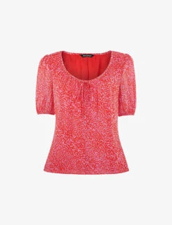 Whistles Leopard-print Puff-sleeved Crepe Top