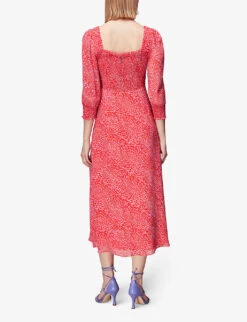 Whistles Leoprad-print Sweetheart-neck Crepe Midi Dress 8 Whistles Leoprad-print Sweetheart-neck Crepe Midi Dress -The Fashion Shop R04142341 MULTICOLOURED ALT03