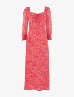 Whistles Leoprad-print Sweetheart-neck Crepe Midi Dress