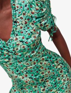 Whistles Pansy Meadow Floral-print Ruched-sleeve Satin Midi Dress 11 Whistles Pansy Meadow Floral-print Ruched-sleeve Satin Midi Dress -The Fashion Shop R04145312 MULTICOLOURED ALT05