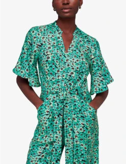 Whistles Floral-print Flutter-sleeve Woven Jumpsuit 7 Whistles Floral-print Flutter-sleeve Woven Jumpsuit -The Fashion Shop R04145317 MULTICOLOURED ALT02