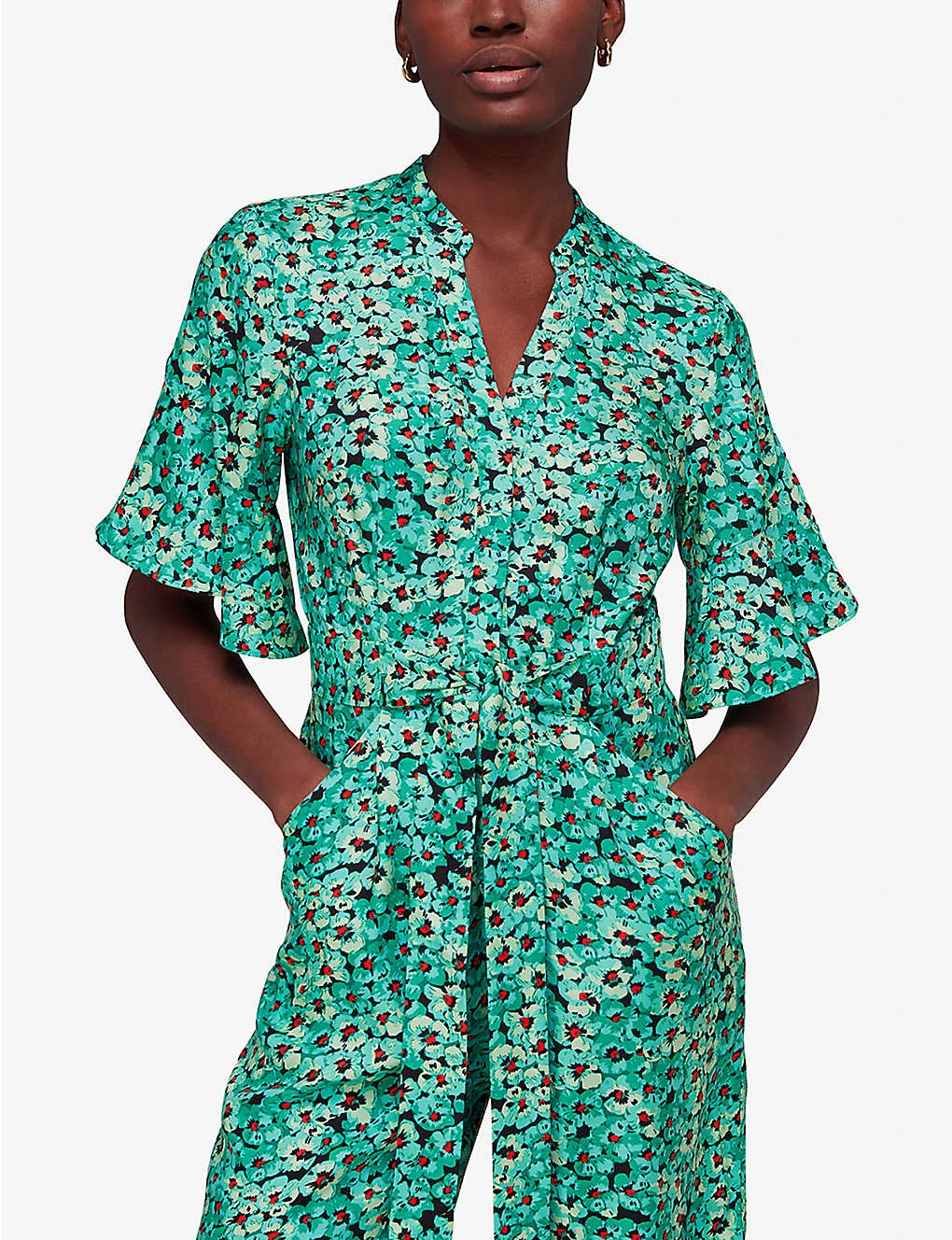 Whistles Floral-print Flutter-sleeve Woven Jumpsuit 3 Whistles Floral-print Flutter-sleeve Woven Jumpsuit - Image 3