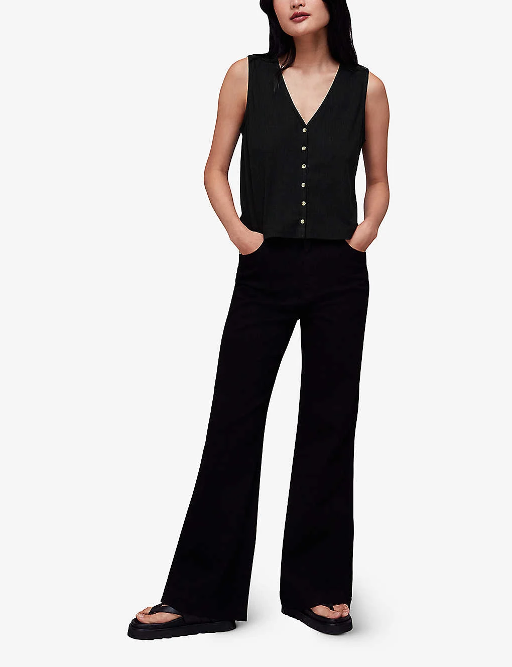 Whistles Ribbed Buttoned V-neck Stretch-woven Vest 2 Whistles Ribbed Buttoned V-neck Stretch-woven Vest - Image 2