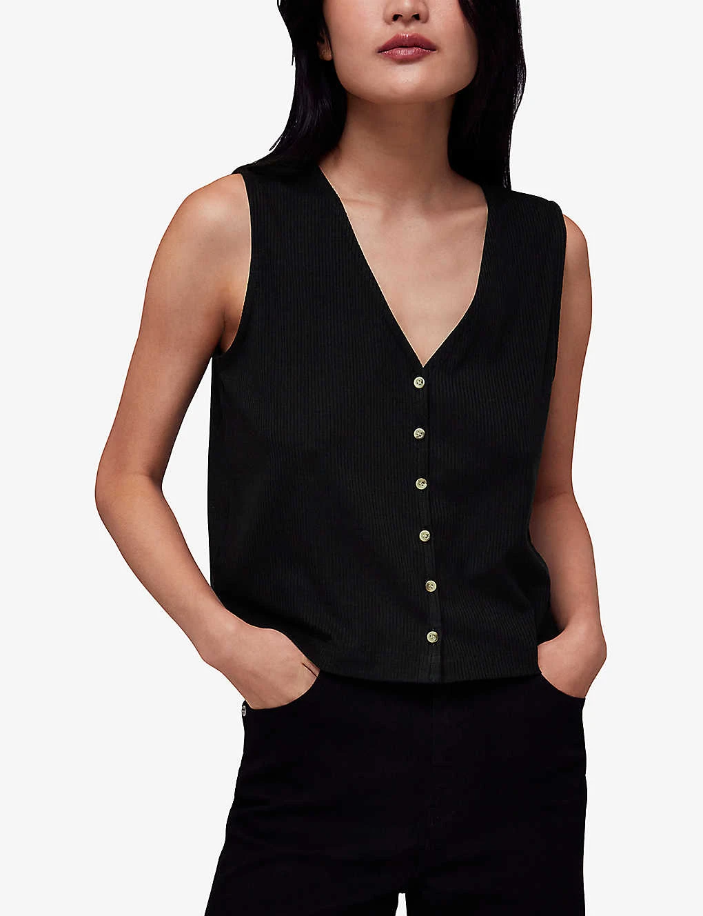 Whistles Ribbed Buttoned V-neck Stretch-woven Vest 3 Whistles Ribbed Buttoned V-neck Stretch-woven Vest - Image 3