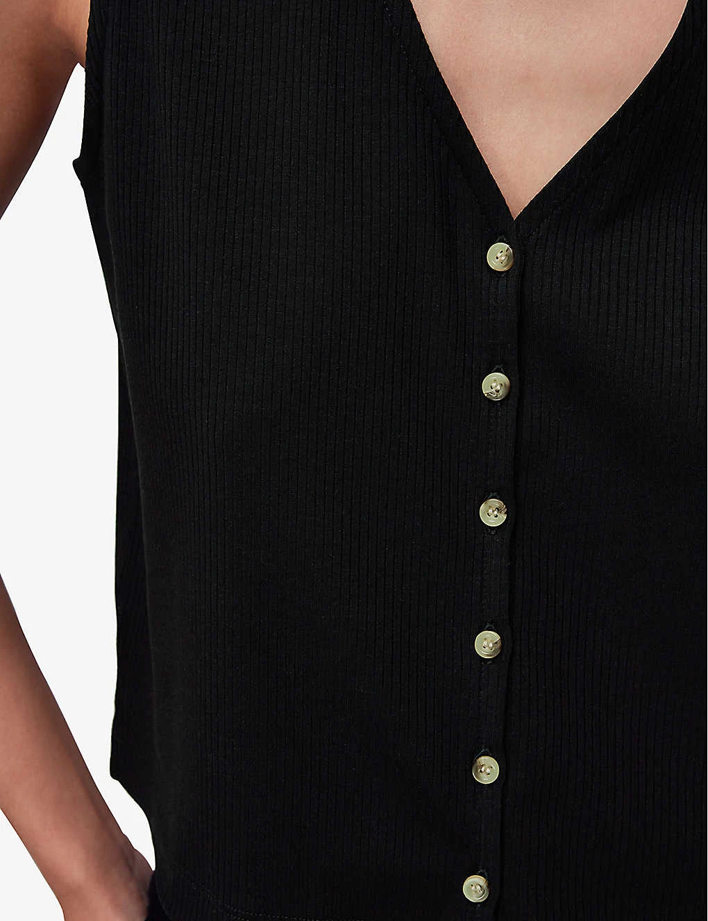 Whistles Ribbed Buttoned V-neck Stretch-woven Vest 5 Whistles Ribbed Buttoned V-neck Stretch-woven Vest - Image 5