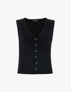 Whistles Ribbed Buttoned V-neck Stretch-woven Vest