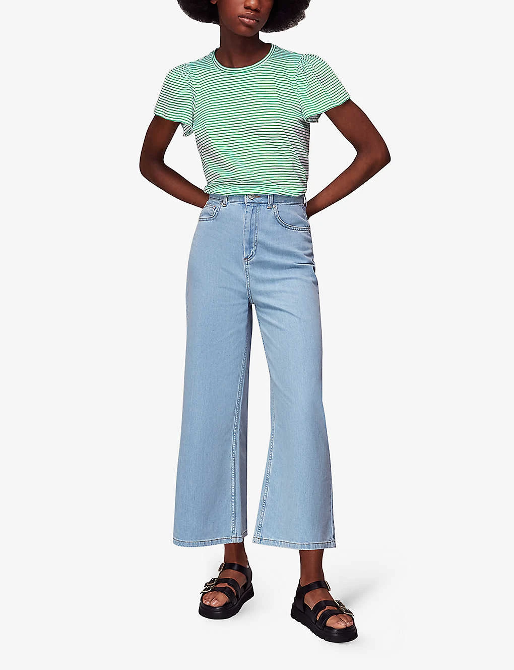 Whistles Frill-sleeved Striped Cotton-jersey T-shirt 2 Whistles Frill-sleeved Striped Cotton-jersey T-shirt - Image 2