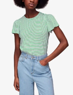 Whistles Frill-sleeved Striped Cotton-jersey T-shirt 7 Whistles Frill-sleeved Striped Cotton-jersey T-shirt -The Fashion Shop R04146483 MULTICOLOURED ALT02