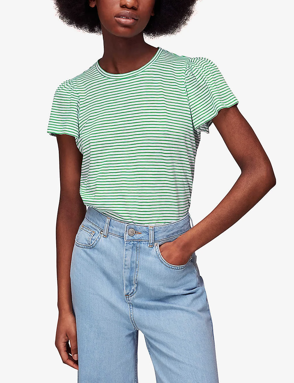 Whistles Frill-sleeved Striped Cotton-jersey T-shirt 3 Whistles Frill-sleeved Striped Cotton-jersey T-shirt - Image 3