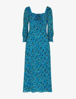 Whistles Farfalle Floral-print Sweetheart-neck Woven Midi Dress
