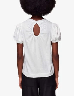Whistles Puff-sleeved Keyhole Cotton-jersey T-shirt 8 Whistles Puff-sleeved Keyhole Cotton-jersey T-shirt -The Fashion Shop R04146881 WHITE ALT03