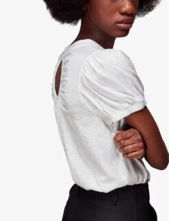 Whistles Puff-sleeved Keyhole Cotton-jersey T-shirt 9 Whistles Puff-sleeved Keyhole Cotton-jersey T-shirt -The Fashion Shop R04146881 WHITE ALT04