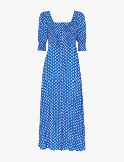 Whistles Floral-print Smocked Woven Midi Dress