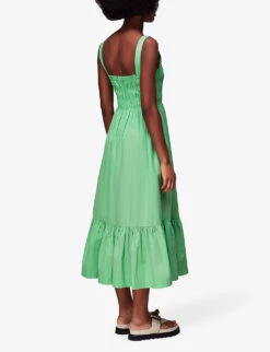 Whistles Greta Shirred-bodice Cotton Poplin Midi Dress -The Fashion Shop R04146884 GREEN ALT02
