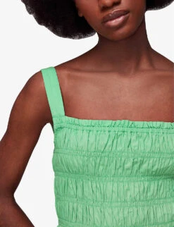 Whistles Greta Shirred-bodice Cotton Poplin Midi Dress -The Fashion Shop R04146884 GREEN ALT03