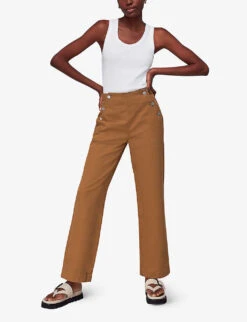 Whistles Emily Button-embellished Straight-leg High-rise Cotton Trousers 7 Whistles Emily Button-embellished Straight-leg High-rise Cotton Trousers -The Fashion Shop R04147723 CREAM ALT02