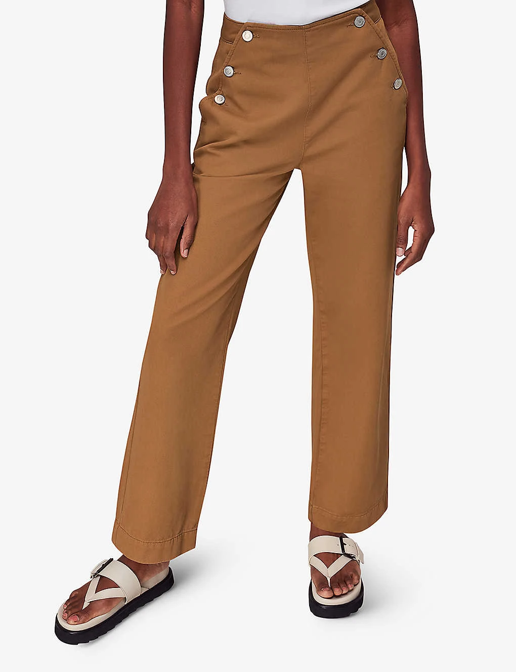 Whistles Emily Button-embellished Straight-leg High-rise Cotton Trousers 5 Whistles Emily Button-embellished Straight-leg High-rise Cotton Trousers - Image 5