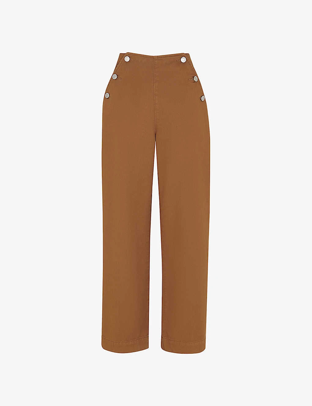 Whistles Emily Button-embellished Straight-leg High-rise Cotton Trousers 1 Whistles Emily Button-embellished Straight-leg High-rise Cotton Trousers