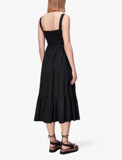 Whistles Greta Shirred-bodice Ruched Cotton-poplin Midi Dress -The Fashion Shop R04153123 BLACK ALT03