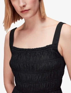 Whistles Greta Shirred-bodice Ruched Cotton-poplin Midi Dress -The Fashion Shop R04153123 BLACK ALT04