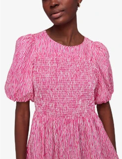 Whistles Uneven Lines Graphic-print Shirred-bodice Cotton Midi Dress 8 Whistles Uneven Lines Graphic-print Shirred-bodice Cotton Midi Dress -The Fashion Shop R04153124 MULTICOLOURED ALT02