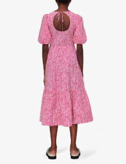 Whistles Uneven Lines Graphic-print Shirred-bodice Cotton Midi Dress 9 Whistles Uneven Lines Graphic-print Shirred-bodice Cotton Midi Dress -The Fashion Shop R04153124 MULTICOLOURED ALT03