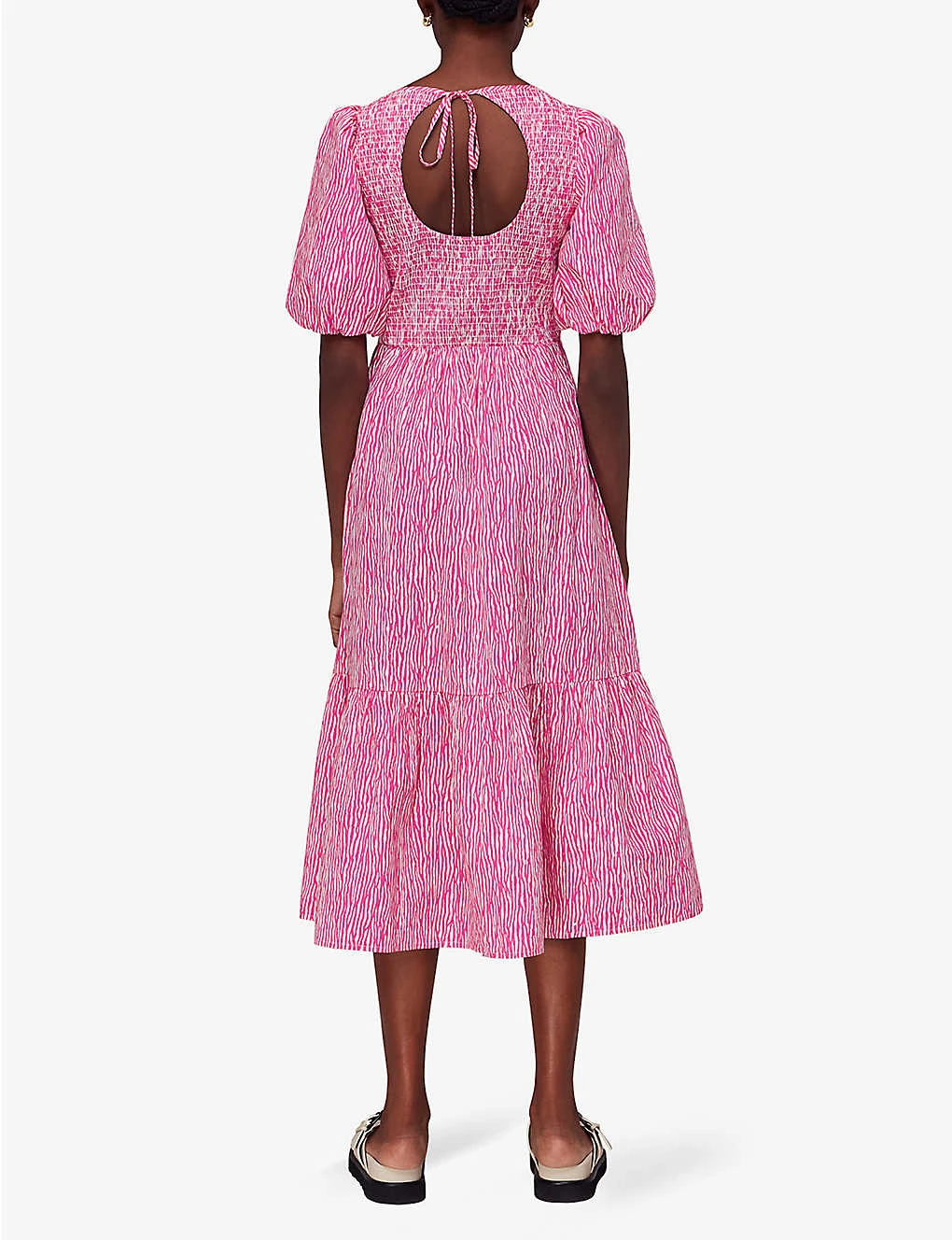 Whistles Uneven Lines Graphic-print Shirred-bodice Cotton Midi Dress 4 Whistles Uneven Lines Graphic-print Shirred-bodice Cotton Midi Dress - Image 4