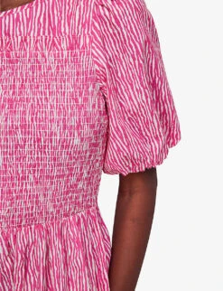 Whistles Uneven Lines Graphic-print Shirred-bodice Cotton Midi Dress 10 Whistles Uneven Lines Graphic-print Shirred-bodice Cotton Midi Dress -The Fashion Shop R04153124 MULTICOLOURED ALT04