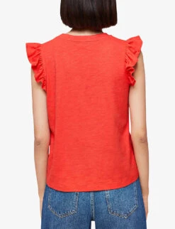 Whistles Frilled Cap-sleeved Cotton T-shirt 8 Whistles Frilled Cap-sleeved Cotton T-shirt -The Fashion Shop R04153129 RED ALT03