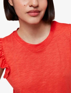 Whistles Frilled Cap-sleeved Cotton T-shirt 9 Whistles Frilled Cap-sleeved Cotton T-shirt -The Fashion Shop R04153129 RED ALT04
