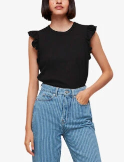 Whistles Frilled Cap-sleeved Cotton T-shirt 7 Whistles Frilled Cap-sleeved Cotton T-shirt -The Fashion Shop R04153953 BLACK ALT02