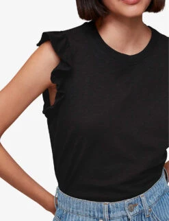 Whistles Frilled Cap-sleeved Cotton T-shirt 9 Whistles Frilled Cap-sleeved Cotton T-shirt -The Fashion Shop R04153953 BLACK ALT04