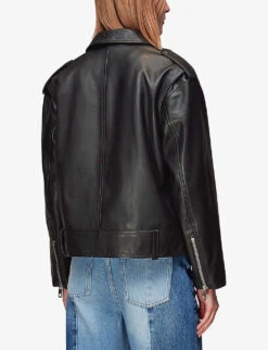 Whistles Sophia Oversized Leather Biker Jacket -The Fashion Shop R04165059 BLACK ALT03