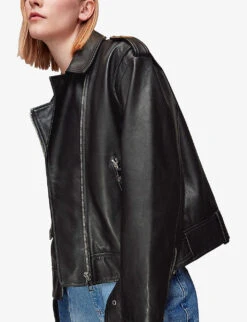 Whistles Sophia Oversized Leather Biker Jacket -The Fashion Shop R04165059 BLACK ALT04