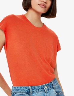 Whistles Ember Patch Pocket Linen And Cotton T-shirt 7 Whistles Ember Patch Pocket Linen And Cotton T-shirt -The Fashion Shop R04165061 RED ALT02