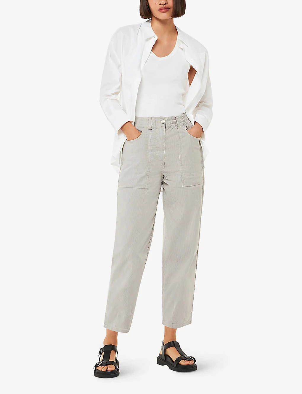 Whistles Tessa Striped Tapered Mid-rise Stretch-cotton Trousers 2 Whistles Tessa Striped Tapered Mid-rise Stretch-cotton Trousers - Image 2