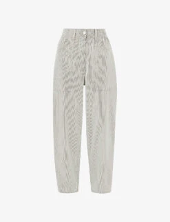 Whistles Tessa Striped Tapered Mid-rise Stretch-cotton Trousers