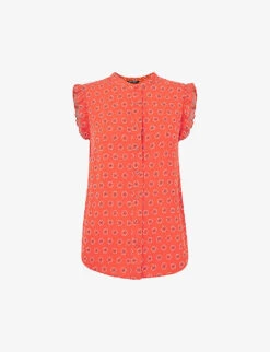 Whistles Frill-sleeve Floral-print Woven Top