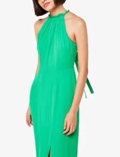 Whistles Eliza Halterneck Side-slit Woven Midi Dress 7 Whistles Eliza Halterneck Side-slit Woven Midi Dress -The Fashion Shop R04171133 GREEN ALT02