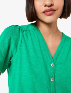 Whistles Maeve V-neck Button-down Cotton T-shirt 9 Whistles Maeve V-neck Button-down Cotton T-shirt -The Fashion Shop R04174111 GREEN ALT04