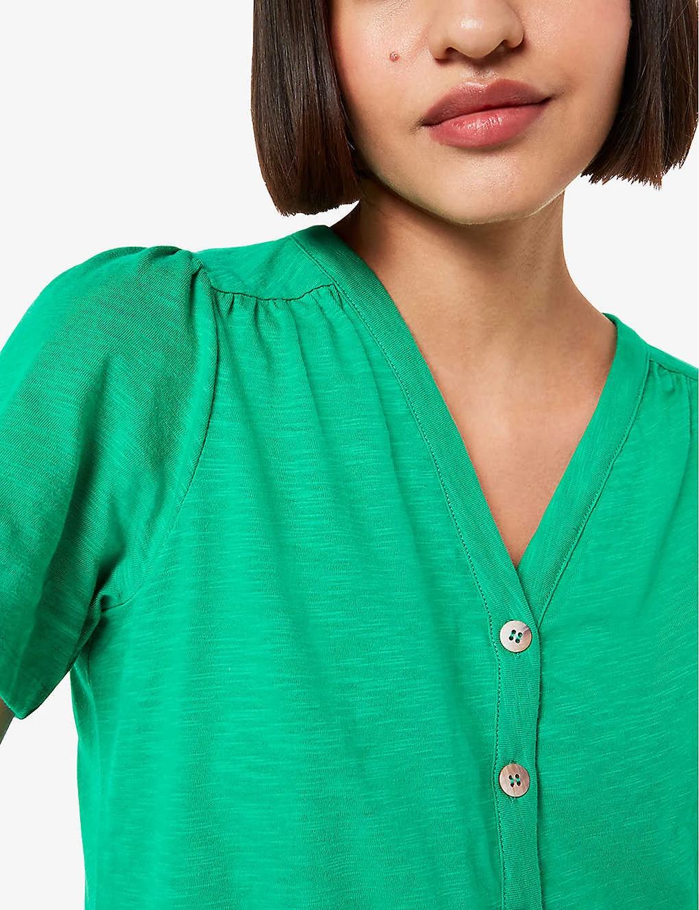 Whistles Maeve V-neck Button-down Cotton T-shirt 5 Whistles Maeve V-neck Button-down Cotton T-shirt - Image 5