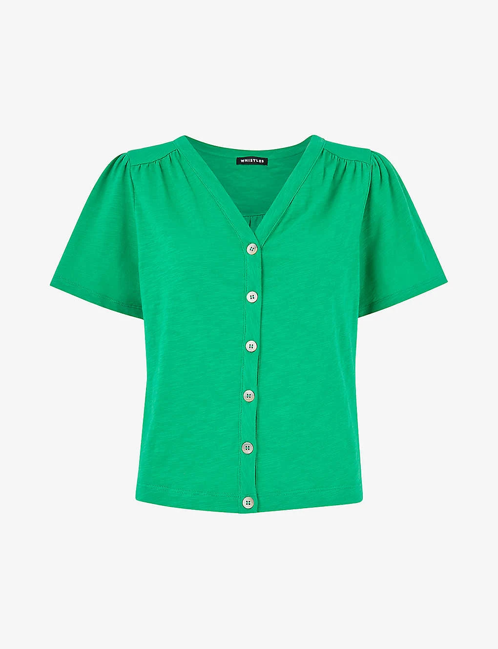 Whistles Maeve V-neck Button-down Cotton T-shirt 1 Whistles Maeve V-neck Button-down Cotton T-shirt